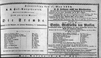 Theaterzettel (Oper und Burgtheater in Wien) 18380517 Seite: 1