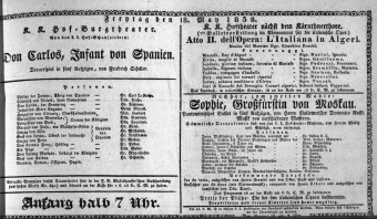 Theaterzettel (Oper und Burgtheater in Wien) 18380518 Seite: 1