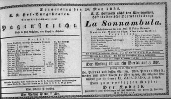 Theaterzettel (Oper und Burgtheater in Wien) 18380524 Seite: 1