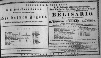 Theaterzettel (Oper und Burgtheater in Wien) 18380608 Seite: 1