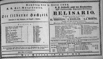 Theaterzettel (Oper und Burgtheater in Wien) 18380609 Seite: 1