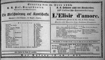 Theaterzettel (Oper und Burgtheater in Wien) 18380624 Seite: 1