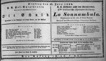 Theaterzettel (Oper und Burgtheater in Wien) 18380626 Seite: 1