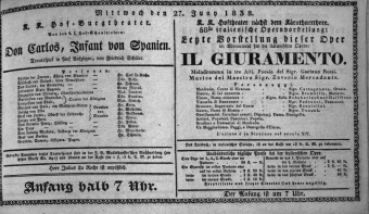 Theaterzettel (Oper und Burgtheater in Wien) 18380627 Seite: 1