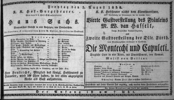 Theaterzettel (Oper und Burgtheater in Wien) 18380803 Seite: 1