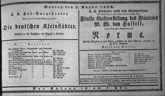 Theaterzettel (Oper und Burgtheater in Wien) 18380806 Seite: 1