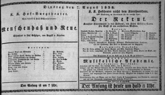Theaterzettel (Oper und Burgtheater in Wien) 18380807 Seite: 1