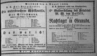 Theaterzettel (Oper und Burgtheater in Wien) 18380808 Seite: 1