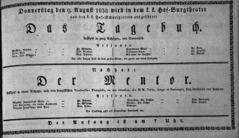 Theaterzettel (Oper und Burgtheater in Wien) 18380809 Seite: 1