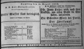 Theaterzettel (Oper und Burgtheater in Wien) 18380811 Seite: 1