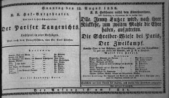 Theaterzettel (Oper und Burgtheater in Wien) 18380812 Seite: 1