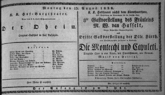 Theaterzettel (Oper und Burgtheater in Wien) 18380813 Seite: 1