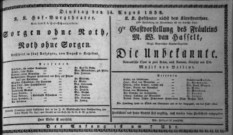 Theaterzettel (Oper und Burgtheater in Wien) 18380814 Seite: 1