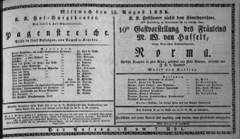 Theaterzettel (Oper und Burgtheater in Wien) 18380815 Seite: 1