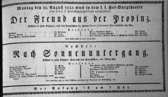 Theaterzettel (Oper und Burgtheater in Wien) 18380820 Seite: 1