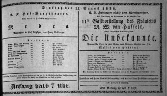 Theaterzettel (Oper und Burgtheater in Wien) 18380821 Seite: 1