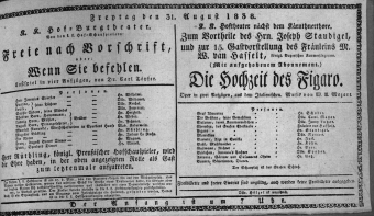 Theaterzettel (Oper und Burgtheater in Wien) 18380831 Seite: 1