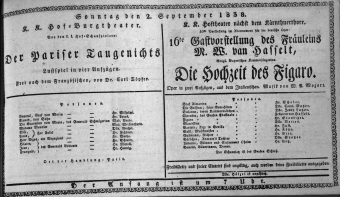 Theaterzettel (Oper und Burgtheater in Wien) 18380902 Seite: 1