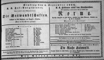 Theaterzettel (Oper und Burgtheater in Wien) 18380904 Seite: 1