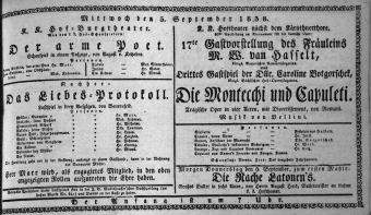Theaterzettel (Oper und Burgtheater in Wien) 18380905 Seite: 1