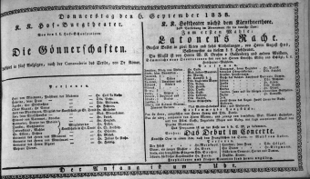 Theaterzettel (Oper und Burgtheater in Wien) 18380906 Seite: 1