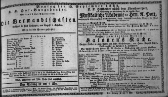 Theaterzettel (Oper und Burgtheater in Wien) 18380910 Seite: 1