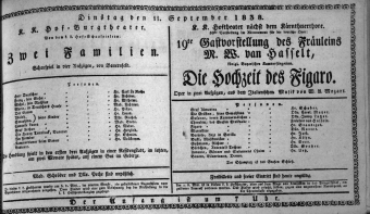 Theaterzettel (Oper und Burgtheater in Wien) 18380911 Seite: 1