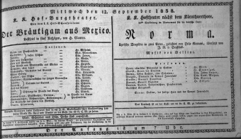 Theaterzettel (Oper und Burgtheater in Wien) 18380912 Seite: 1