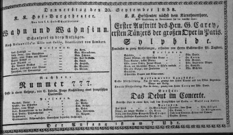 Theaterzettel (Oper und Burgtheater in Wien) 18380920 Seite: 1