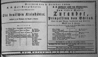 Theaterzettel (Oper und Burgtheater in Wien) 18381003 Seite: 1