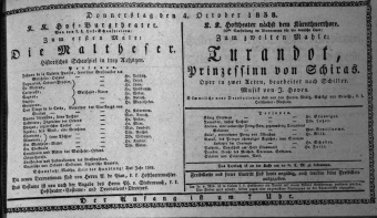 Theaterzettel (Oper und Burgtheater in Wien) 18381004 Seite: 1