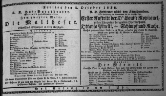 Theaterzettel (Oper und Burgtheater in Wien) 18381005 Seite: 1