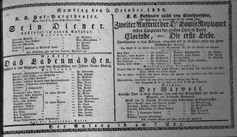 Theaterzettel (Oper und Burgtheater in Wien) 18381006 Seite: 1