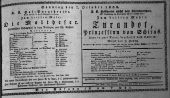 Theaterzettel (Oper und Burgtheater in Wien) 18381007 Seite: 1