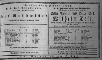 Theaterzettel (Oper und Burgtheater in Wien) 18381009 Seite: 1