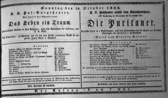 Theaterzettel (Oper und Burgtheater in Wien) 18381014 Seite: 1