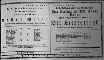 Theaterzettel (Oper und Burgtheater in Wien) 18381016 Seite: 1