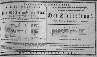 Theaterzettel (Oper und Burgtheater in Wien) 18381021 Seite: 1