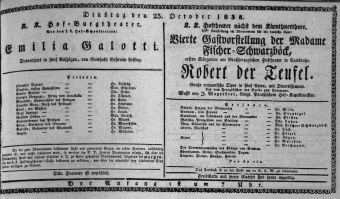 Theaterzettel (Oper und Burgtheater in Wien) 18381023 Seite: 1