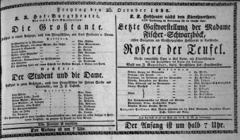 Theaterzettel (Oper und Burgtheater in Wien) 18381026 Seite: 1