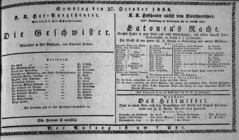 Theaterzettel (Oper und Burgtheater in Wien) 18381027 Seite: 1