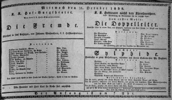 Theaterzettel (Oper und Burgtheater in Wien) 18381031 Seite: 1
