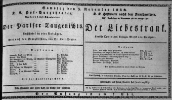 Theaterzettel (Oper und Burgtheater in Wien) 18381103 Seite: 1