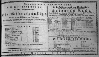 Theaterzettel (Oper und Burgtheater in Wien) 18381104 Seite: 1