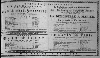Theaterzettel (Oper und Burgtheater in Wien) 18381109 Seite: 1