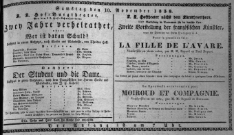 Theaterzettel (Oper und Burgtheater in Wien) 18381110 Seite: 1
