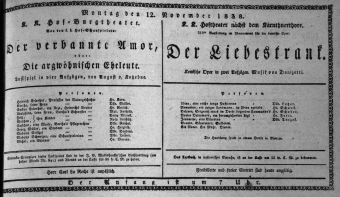 Theaterzettel (Oper und Burgtheater in Wien) 18381112 Seite: 1