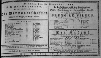 Theaterzettel (Oper und Burgtheater in Wien) 18381113 Seite: 1