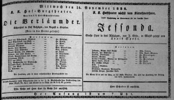Theaterzettel (Oper und Burgtheater in Wien) 18381114 Seite: 1