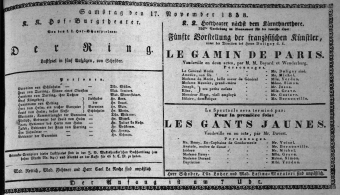 Theaterzettel (Oper und Burgtheater in Wien) 18381117 Seite: 1